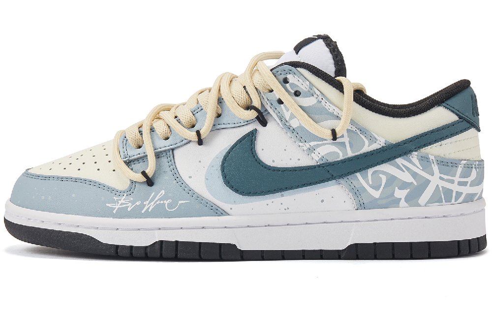 Nike Dunk Smoke Blue Impressionist Anti Slip Wear Resistant Low Top Skateboard Shoes Men's Blue White Yellow