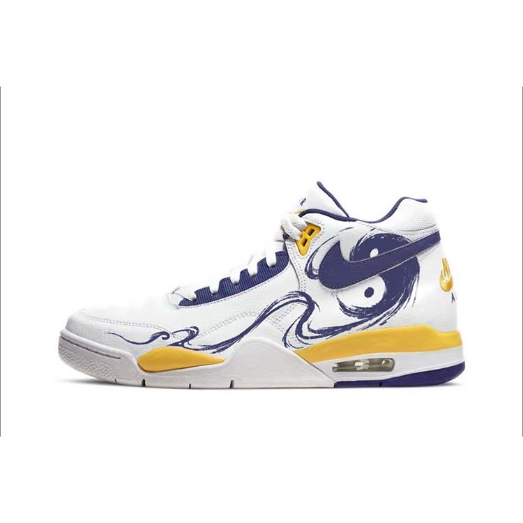 Nike Flight Legacy Anti-Slip Wear-Resistant Mid-Top Vintage Basketball Shoes Men's White Yellow Blue