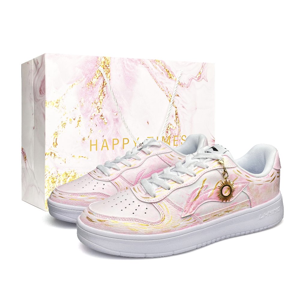 LiNing Pontoon Boats Lightweight, Breathable, And Slip Resistant Low Top Skateboard Shoes Unisex White Pink