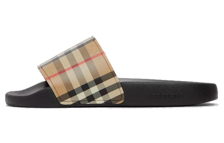 Burberry Check Print Slides Archive Beige Women's