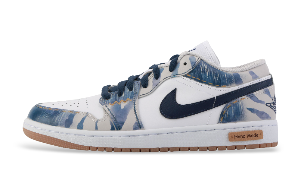 Jordan Air Jordan 1 Denim Anti Slip Wear Resistant Low Top Vintage Basketball Shoes Unisex Blue White