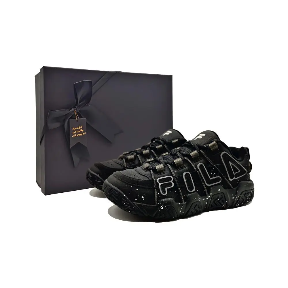 FILA FUSION Slip Resistant Abrasion Resistant Low top Vintage Basketball Shoes Men's Black