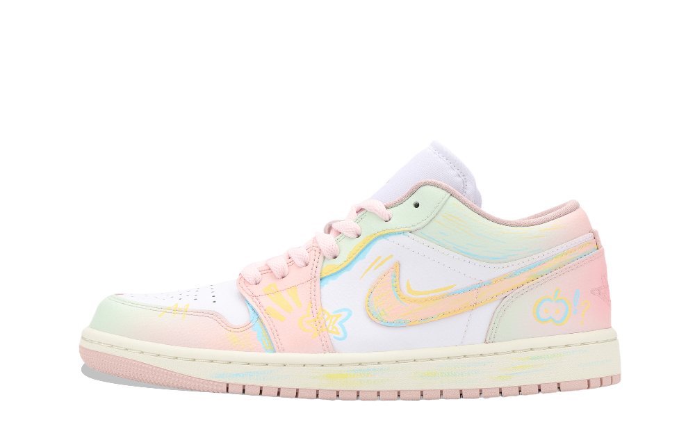 Jordan Air Jordan 1 Guava Milk Green Abrasion Resistant Low Top Vintage Basketball Shoes Unisex White Pink