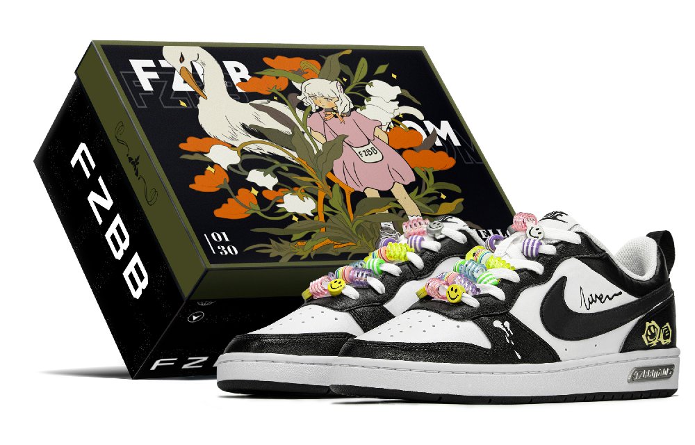 Nike Court Borough FZBB Low Top Skateboard Shoes GS Black White Yellow