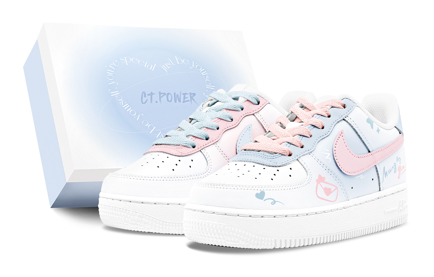 Nike Air Force 1 Air Force 1, Couple's Abrasion Resistant Low top Skateboard Shoes Women's Blue Pink