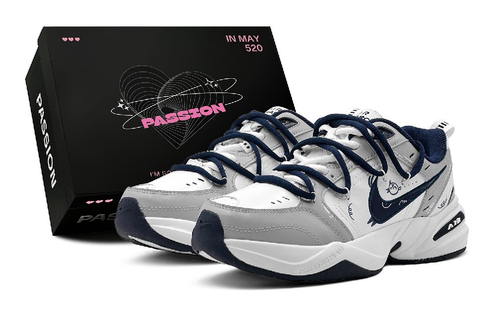 Nike Air Monarch 4 Abrasion Resistant Slip Resistant Low Top Chunky Sneakers Unisex Blue Gray