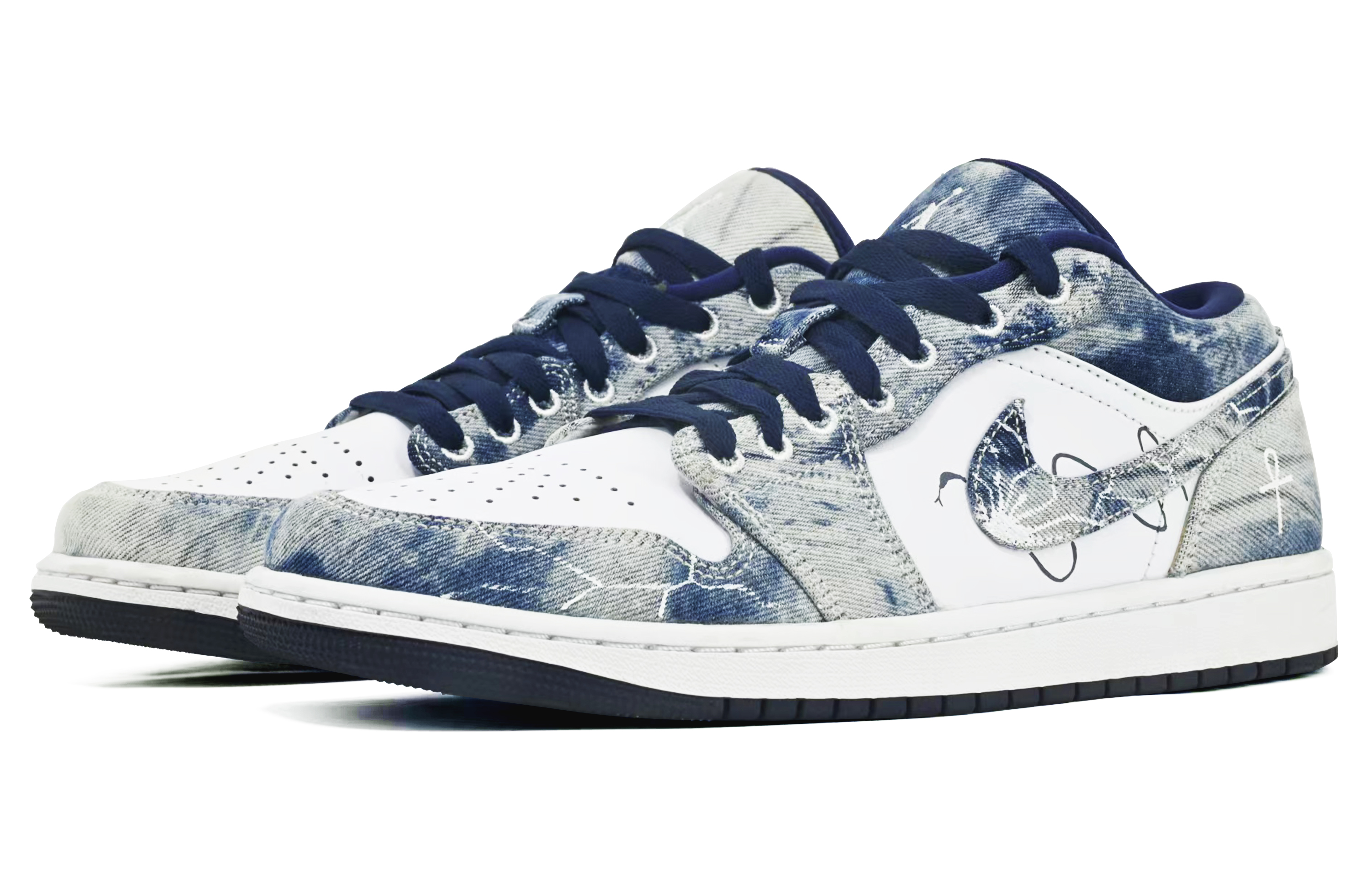Jordan Air Jordan 1 Cushioning Anti-Slip And Wear-Resistant Low-Top Vintage Basketball Shoes Men's White Blue купить в интернет-магазине Yoocart с быстрой доставкой по России.