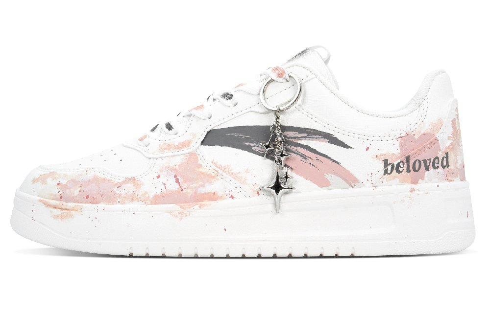 Anta Relaxed Slip Resistant Cushioning Height Increasing Low Top Skateboard Shoes Unisex White Pink