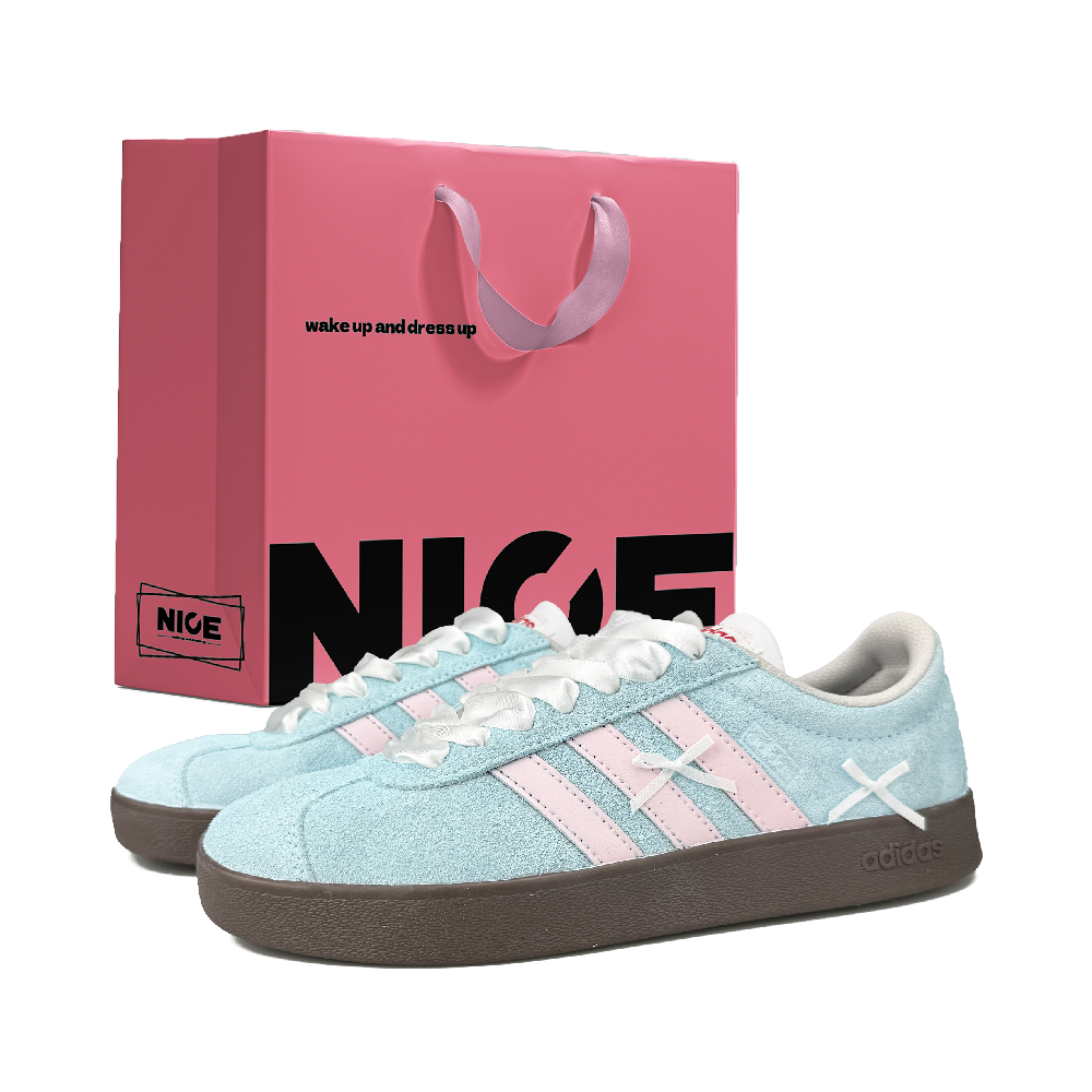 Adidas VL COURT 2.0 Abrasion Resistant Low Top Skateboard Shoes Unisex Blue Pink