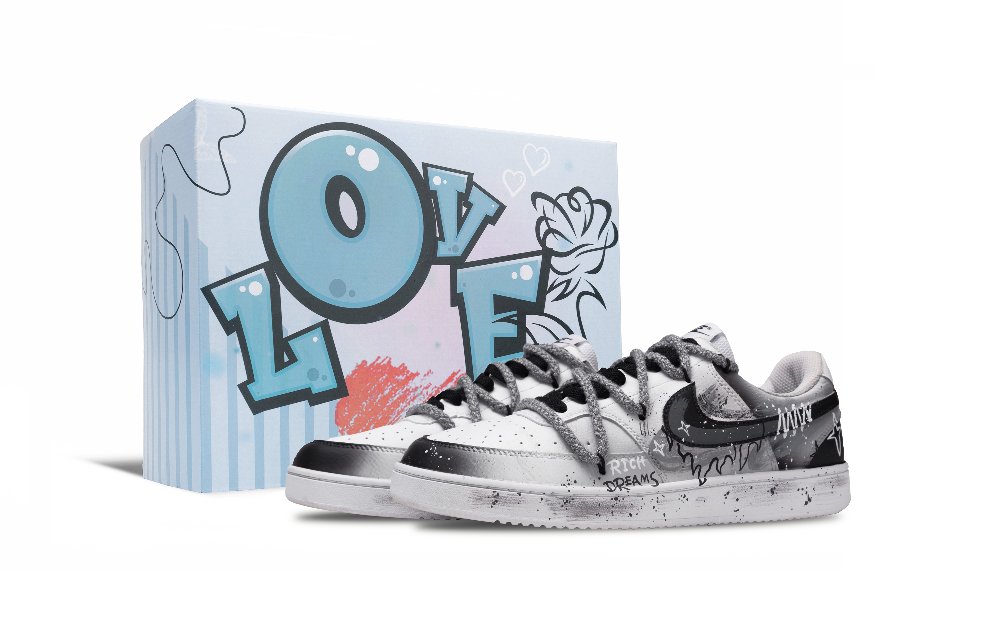 Nike Court Vision 1 Starlight, Blue Box Anti Slip Wear Resistant Low Top Skateboard Shoes Men's Black Gray
