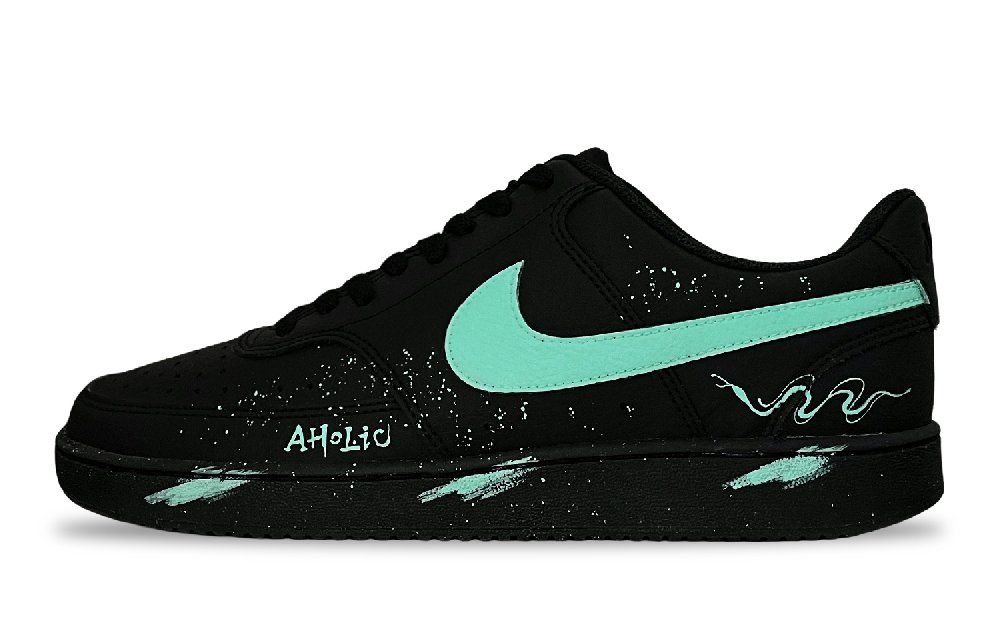 Nike Court Vision Low Khaki, Snakeskin Green Anti Slip Wear Resistant Low Top Skateboard Shoes Unisex Black Cyan