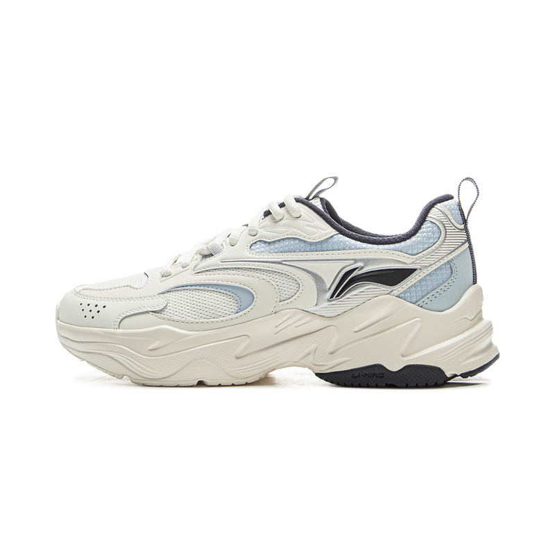 LiNing Abrasion Resistant Lightweight Height Increasing Low Top Casual Shoes Women's Ivory Sky Blue