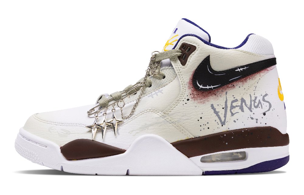 Nike Flight Legacy Forbidden Ground Anti Slip Wear Resistant Mid Top Vintage Basketball Shoes Men's White Brown