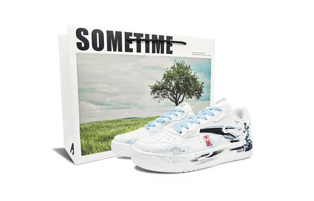 Anta Slip Resistant Cushioning Low Top Skateboard Shoes Unisex White Blue