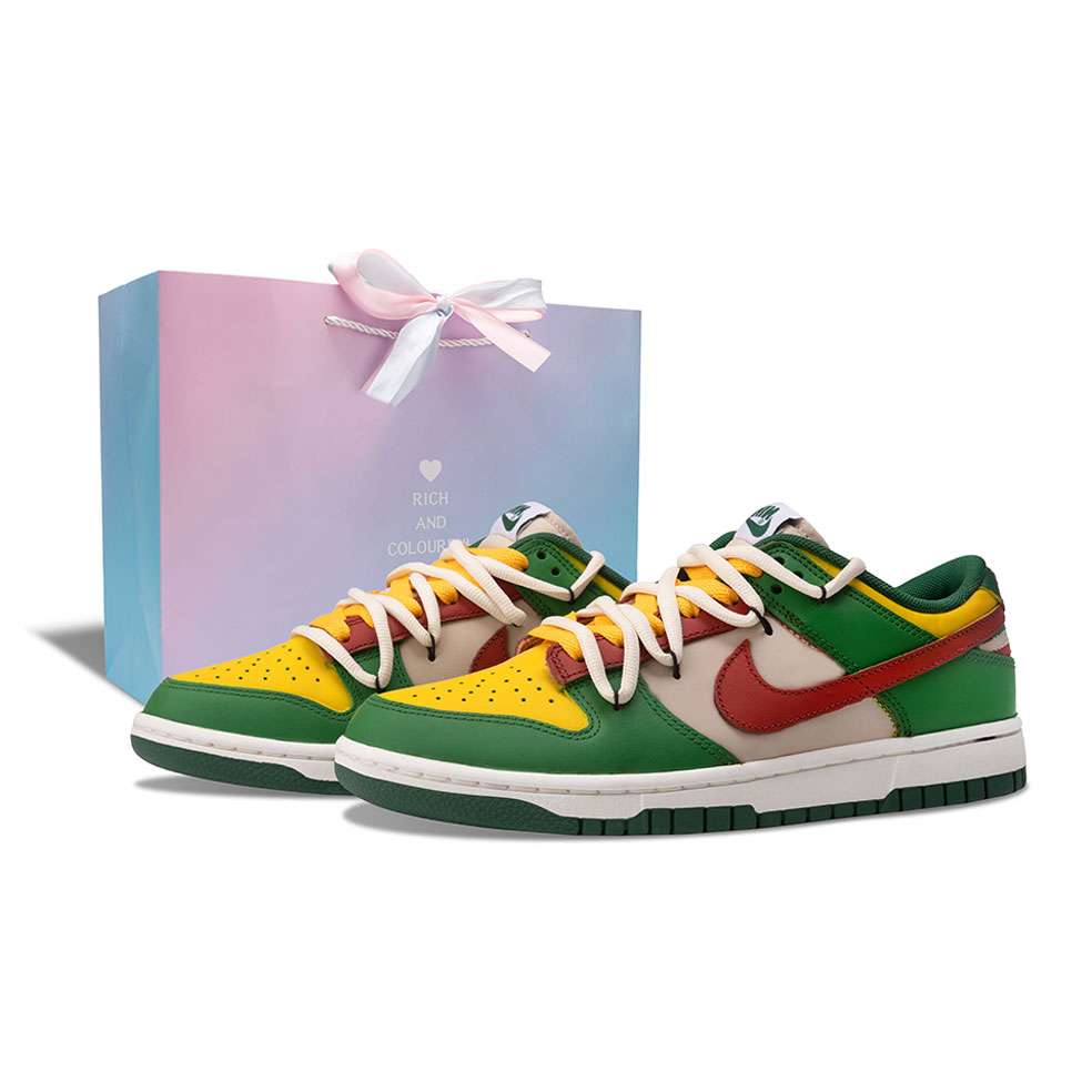Nike Dunk Coverage Anti-Slip And Wear-Resistant Low-Top Skateboard Shoes Unisex Green Yellow