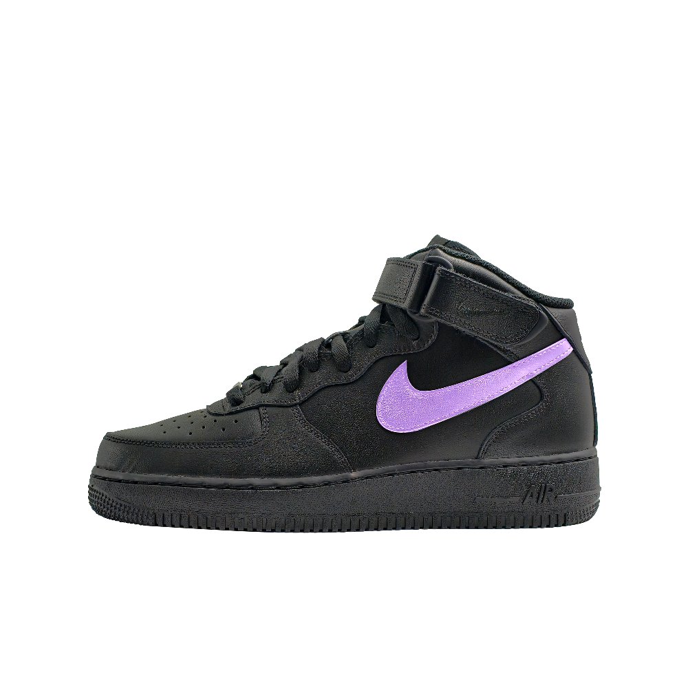 Nike Air Force 1 Height Increasing Anti-Slip And Wear-Resistant Mid-Top Skateboard Shoes Unisex Black Purple