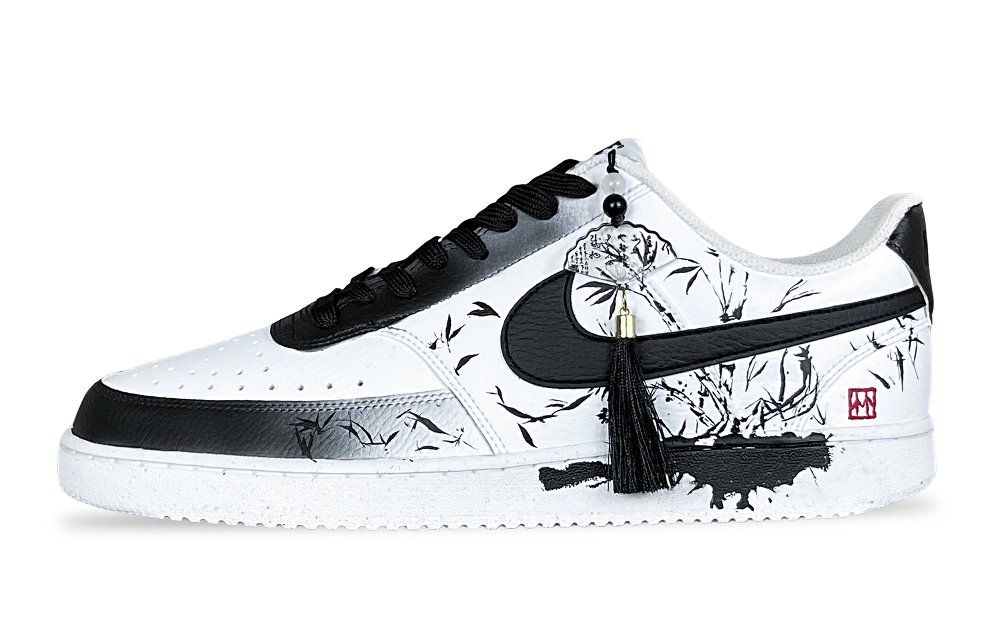 Nike Court Vision 1 One Point Smooth Ink Bamboo Anti Slip Wear Resistant Low Top Skateboard Shoes Men's Black White