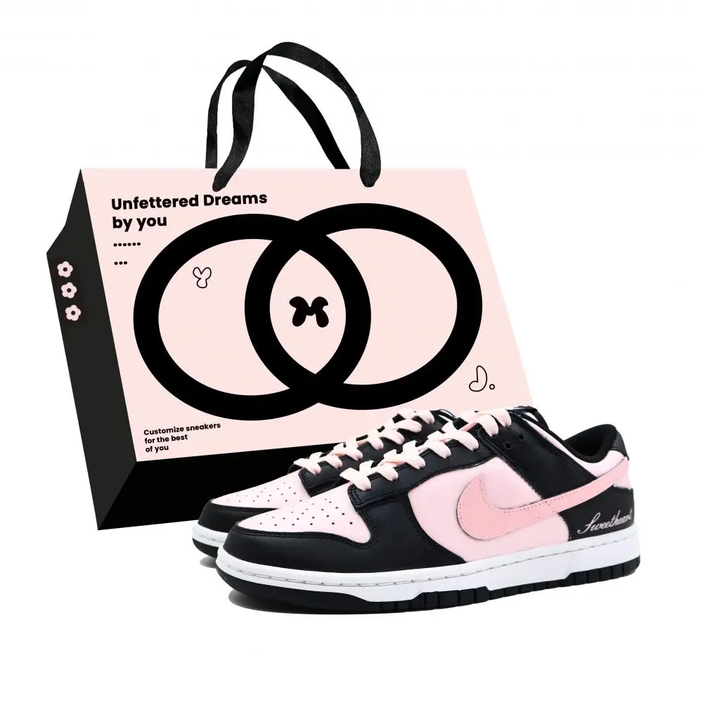 Nike Dunk Sweetheart Cushioning, Wear Resistant Low top Skateboard Shoes Unisex Black Pink