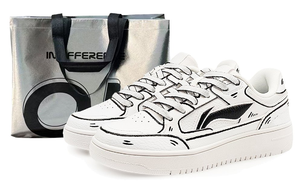 LiNing Tianji Anti Slip Wear Resistant Low Top Skateboard Shoes Unisex White Black