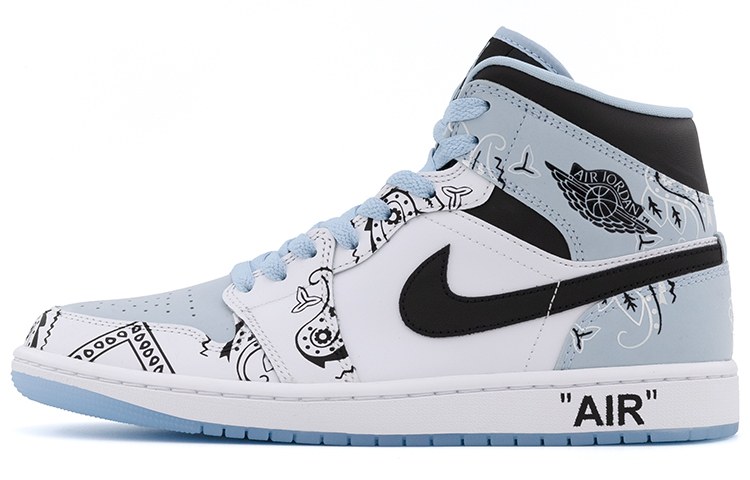 Jordan Air Jordan 1 Mid top Skateboard Shoes Men's Black White Blue