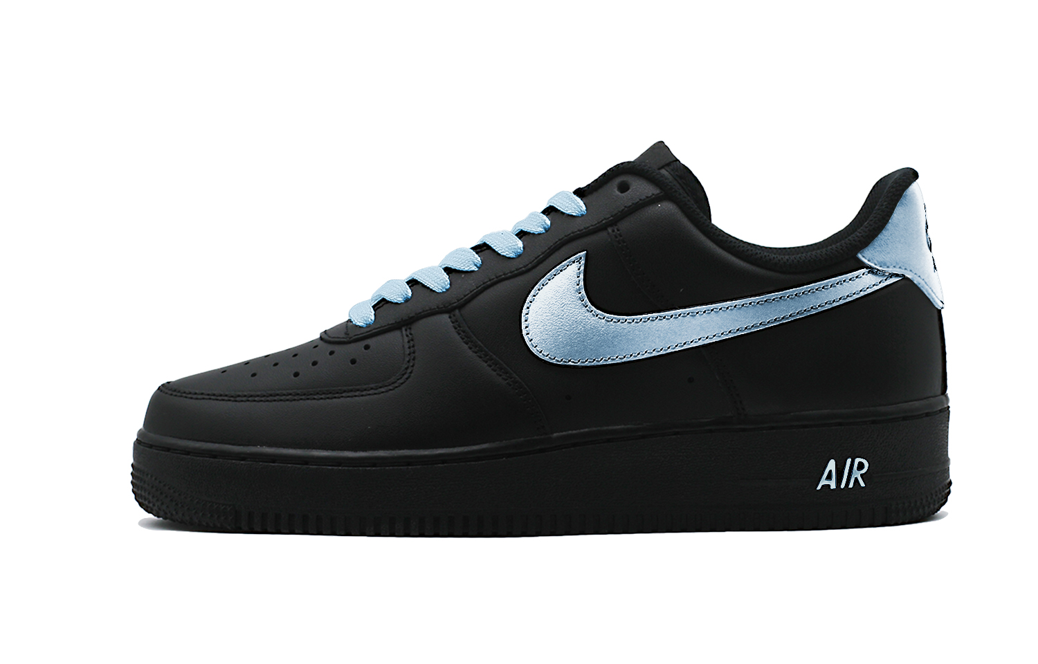 Nike Air Force 1 Black Warrior Vibe Abrasion Resistant Low top Skateboard Shoes Unisex Starlight Blue