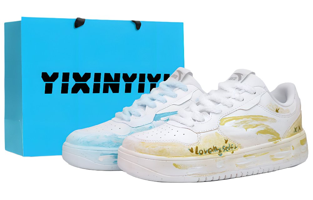 Anta Relaxed Wear resistant And Lightweight Low Top Skateboard Shoes Unisex Yellow Blue Mismatched