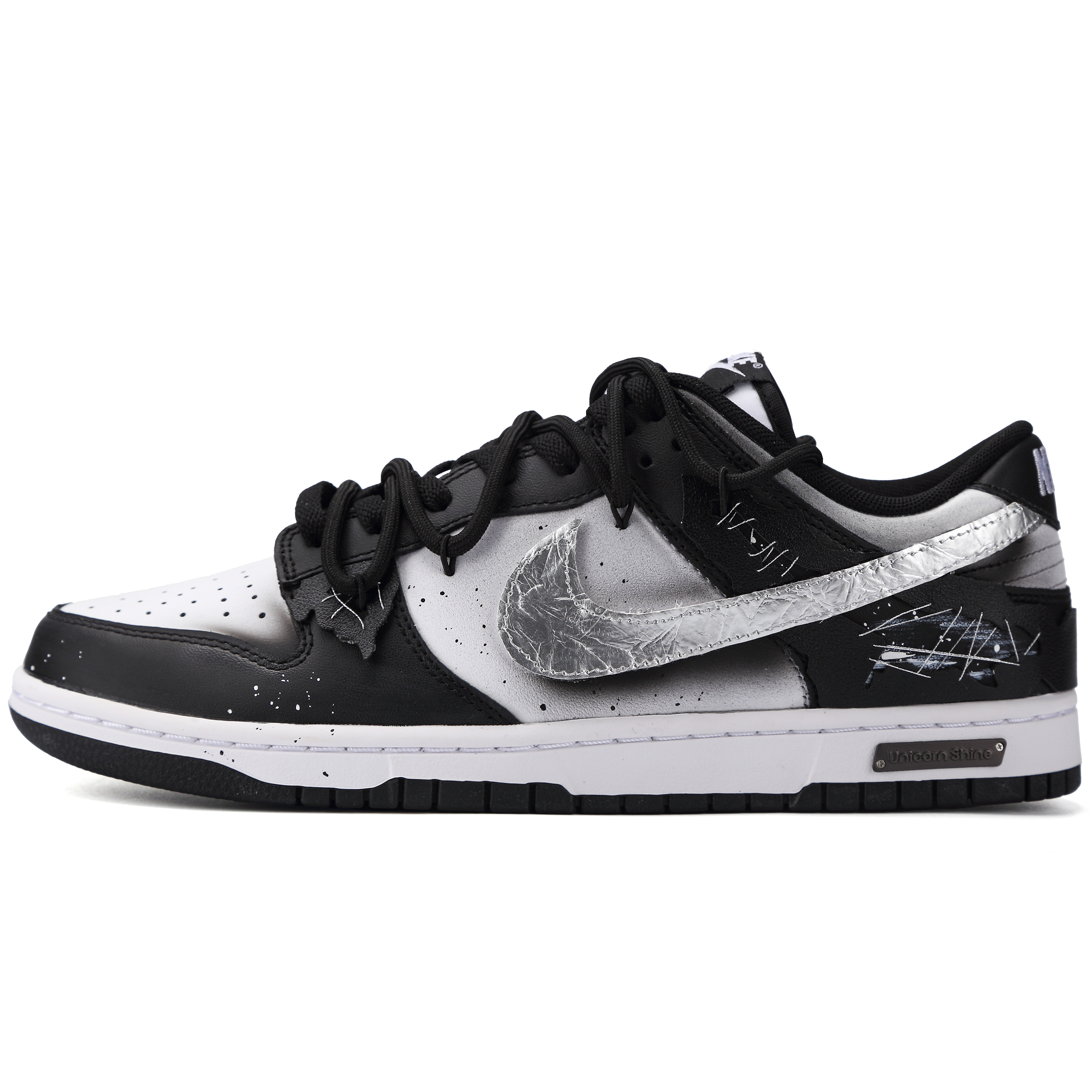 Nike Dunk Dark Night Soul Eater Abrasion Resistant Low top Skateboard Shoes Unisex Black Silver