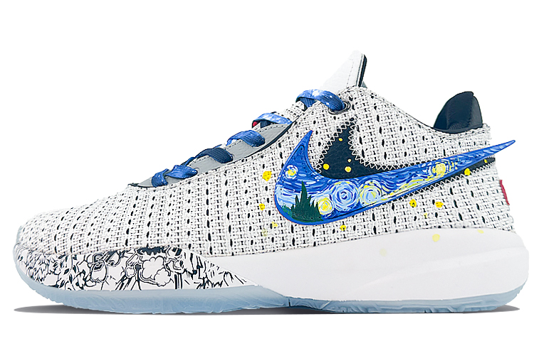 Nike LeBron 20 Shock Absorbers Slip Resistant Abrasion Resistant Low Top Basketball Shoes Men's Gray Blue