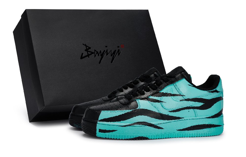 Nike Air Force 1 Anti-Slip Wear-Resistant Low-Top Skateboard Shoes Unisex Black Tiffany