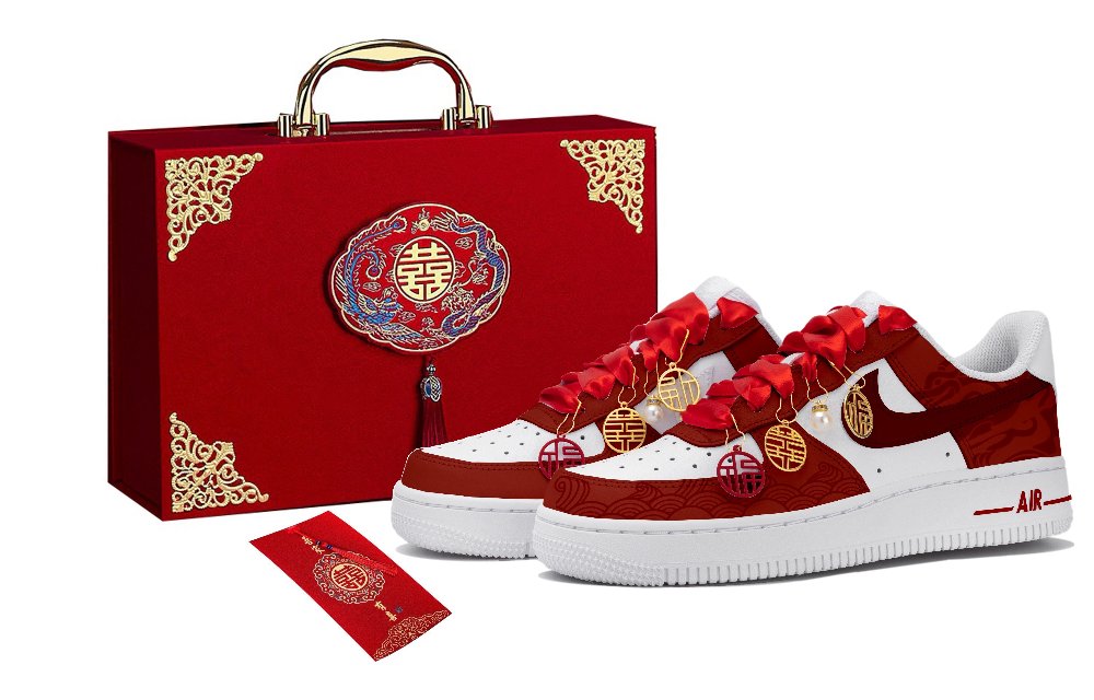 Nike Air Force 1 Low Top Skateboard Shoes Men's White Red