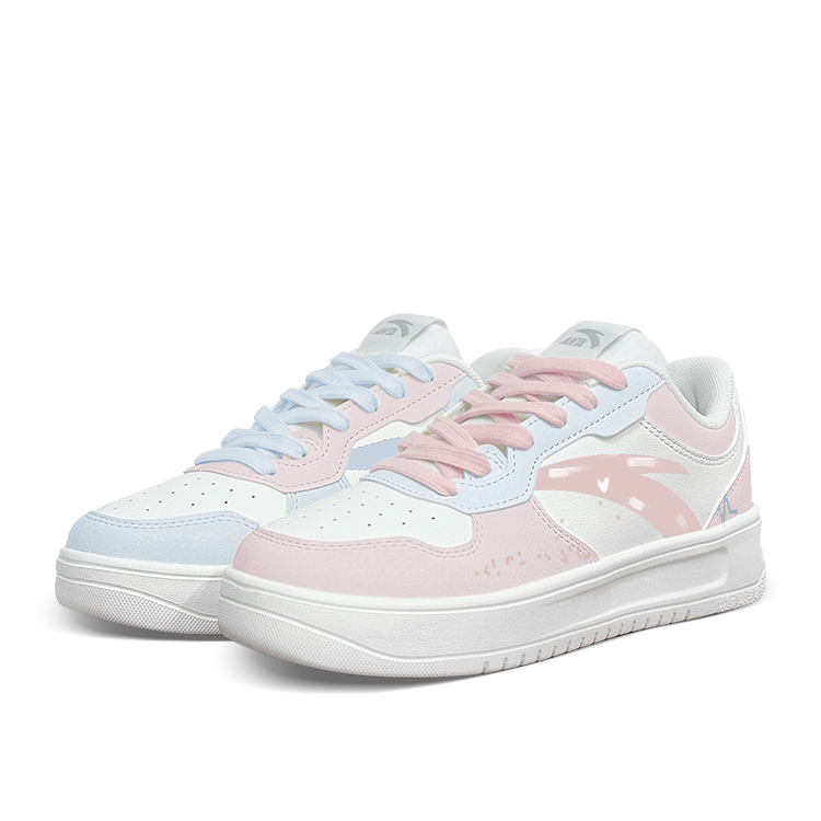 Anta Relaxed Slip Resistant Shock Absorbers Low Top Skateboard Shoes Unisex Blue Pink Mismatched