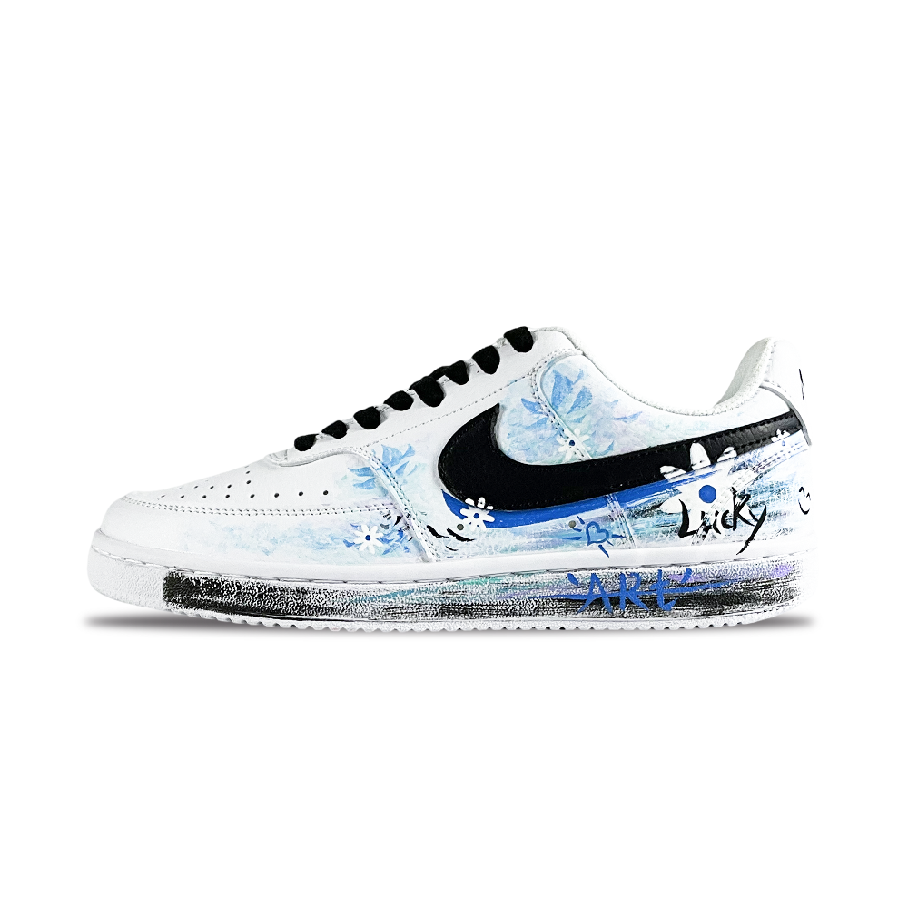 Nike Court Vision 1 Aqua Daisy Lucky Color Anti Slip Wear Resistant Low Top Skateboard Shoes Men's White Blue