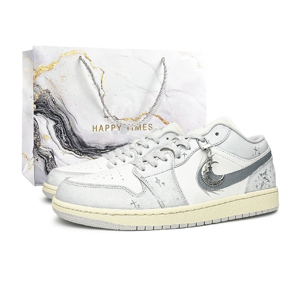 Jordan Air Jordan 1 Galaxy Starlight Abrasion Resistant Low Top Vintage Basketball Shoes Unisex Light Gray