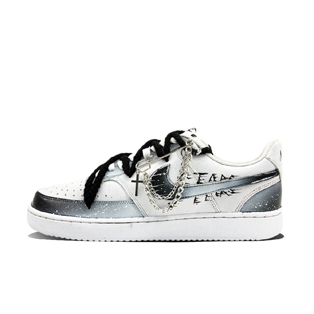 Nike Court Vision 1 Bizarre Demon Lightweight And Breathable Low Top Skateboard Shoes Unisex Black White
