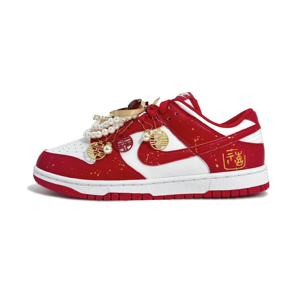 Nike Dunk Wedding Shoes, Joy And Happiness Abrasion Resistant Low Top Skateboard Shoes Unisex Red