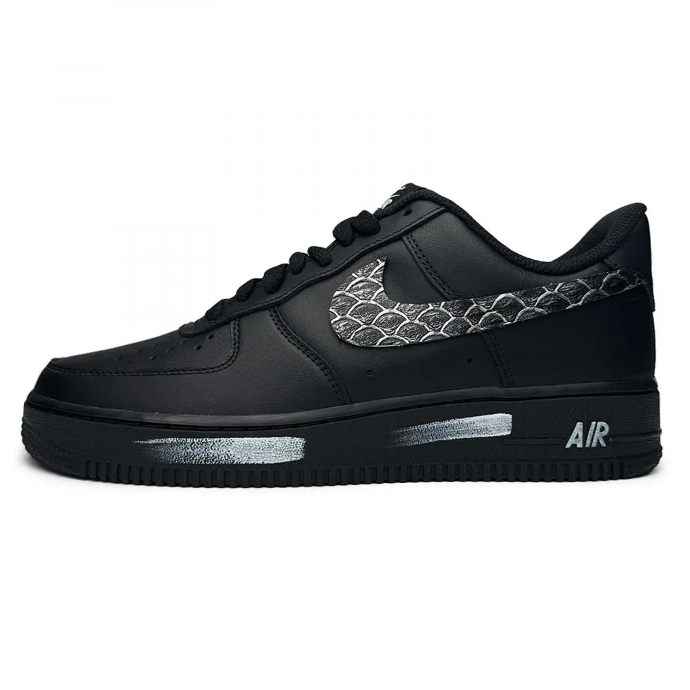 Nike Air Force 1 Silver Scales Glistening Height Increasing Low top Skateboard Shoes Unisex Black Silver