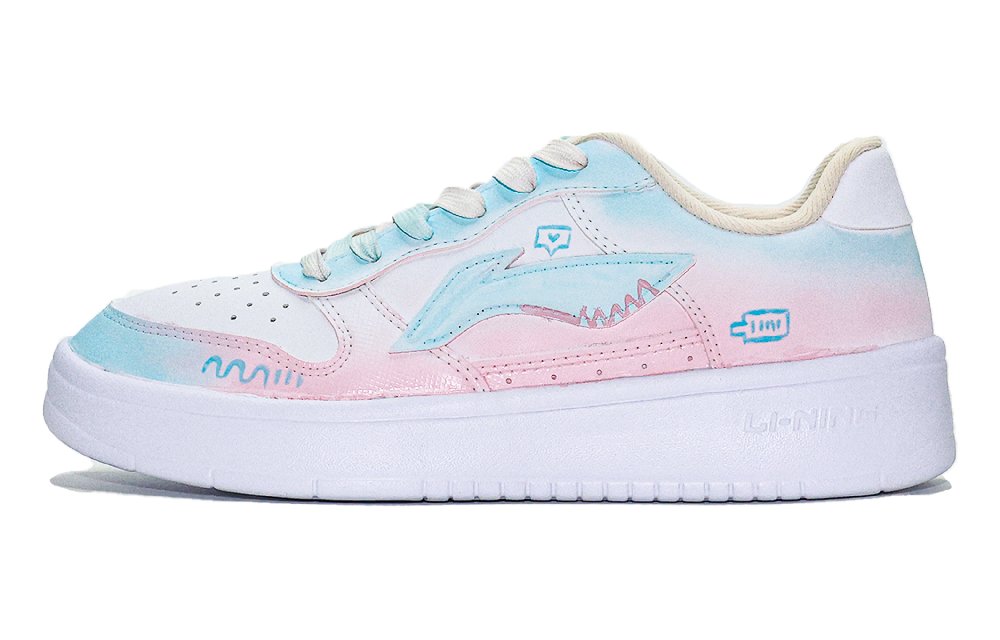 LiNing Pontoon Boats Slip Resistant, Abrasion Resistant, Breathable Low Top Skateboard Shoes Women's White Pink Blue
