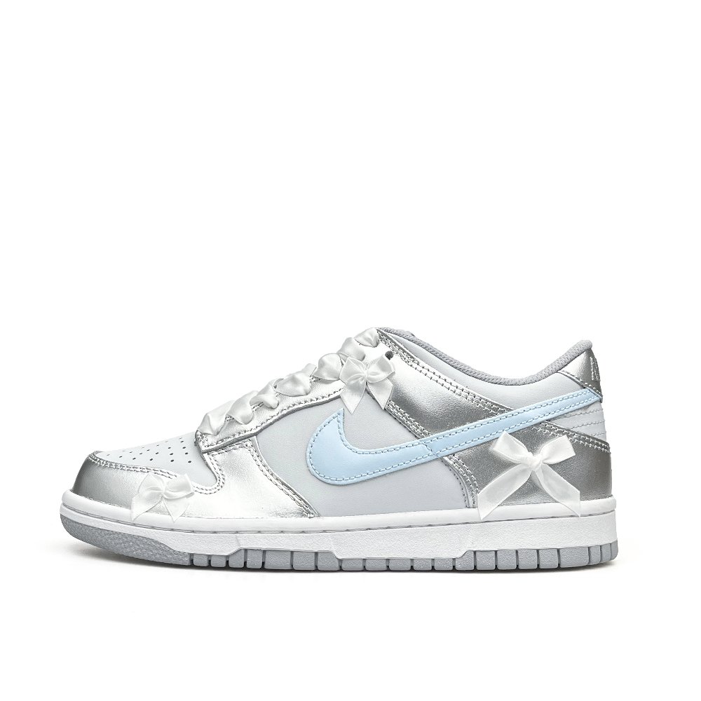 Nike Dunk Low Top Skateboard Shoes Unisex White Silver Blue