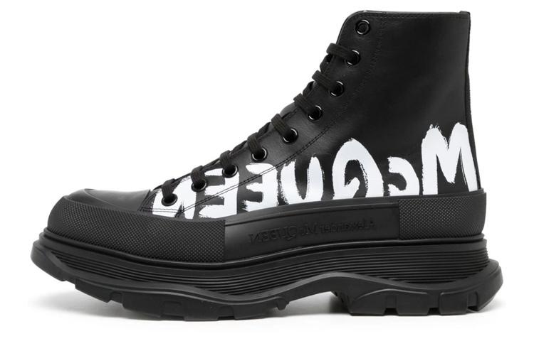 Alexander McQueen Tread Slick Boot Leather Graffiti Black White