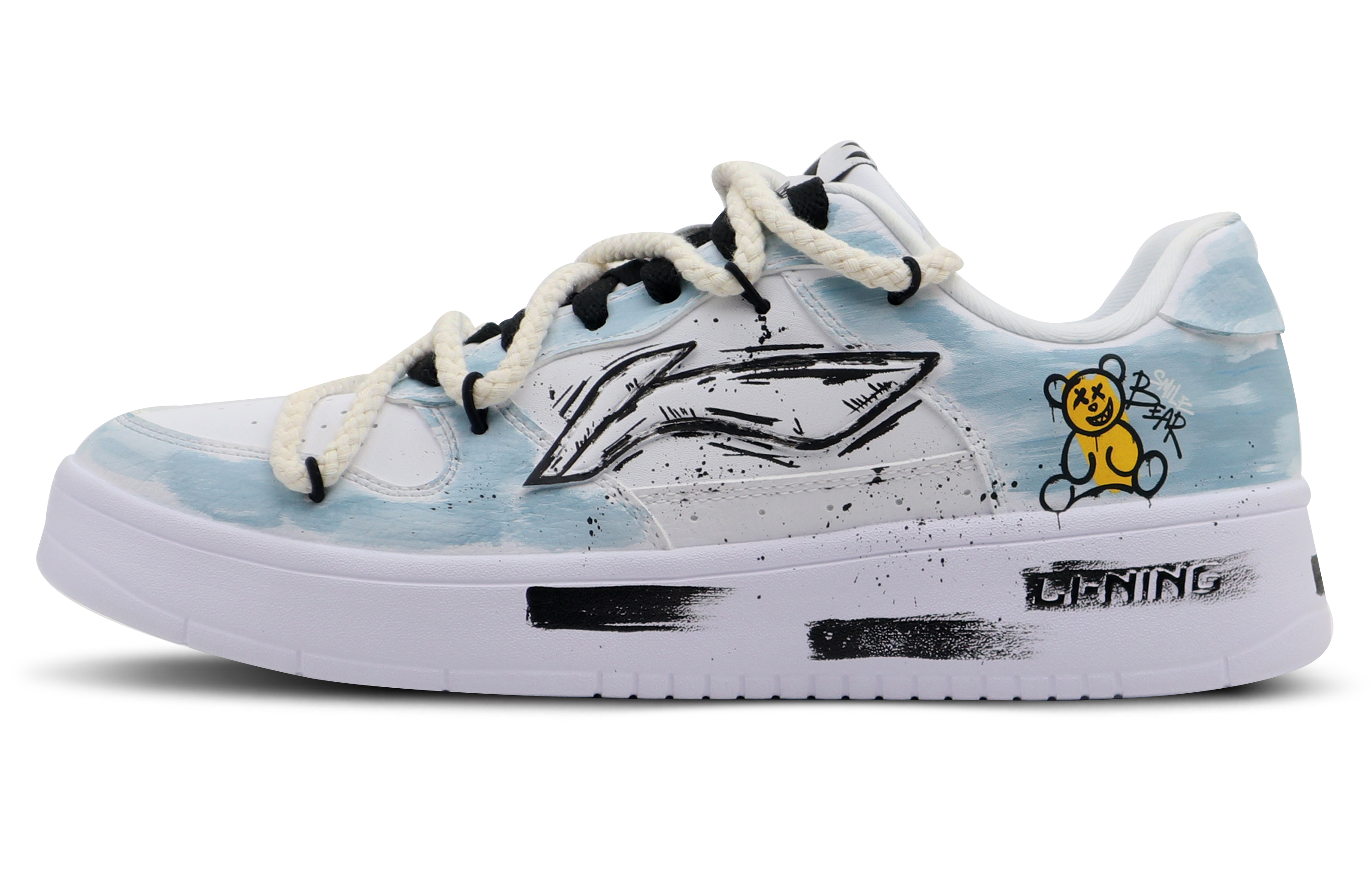 LiNing Sports Life Collection Wear-Resistant Breathable Slip-Resistant Low-Top Skateboard Shoes Men's White Blue