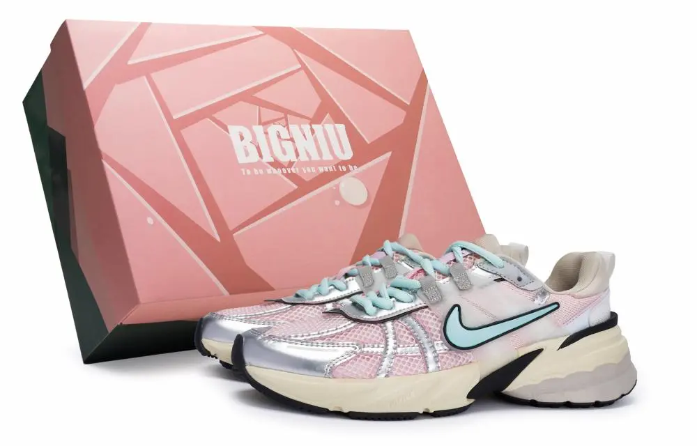 Nike V2K Run Anti Slip Wear Resistant Low Top Casual Running Shoes Women's Silver Pink Blue