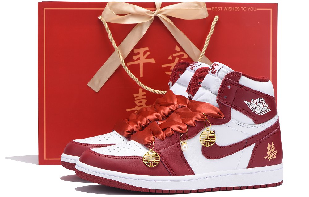 Jordan Air Jordan 1 Slip-Resistant Coverage Mid-Top Vintage Basketball Shoes Unisex True Red