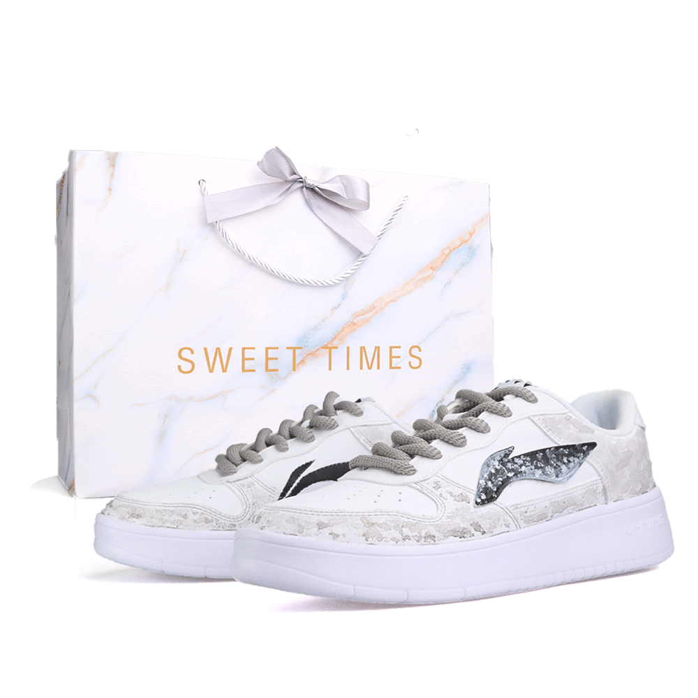 LiNing Pontoon Boats Slip Resistant, Lightweight, And Breathable Low Top Skateboard Shoes Unisex White Gray