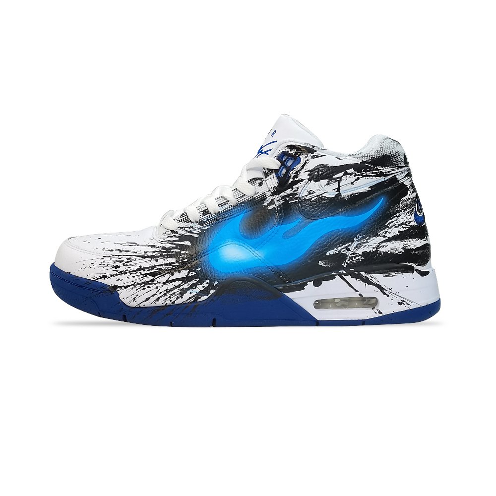 Nike Flight Legacy Cushioned Slip Resistant Abrasion Resistant Mid Top Vintage Basketball Shoes Men's Black White Blue