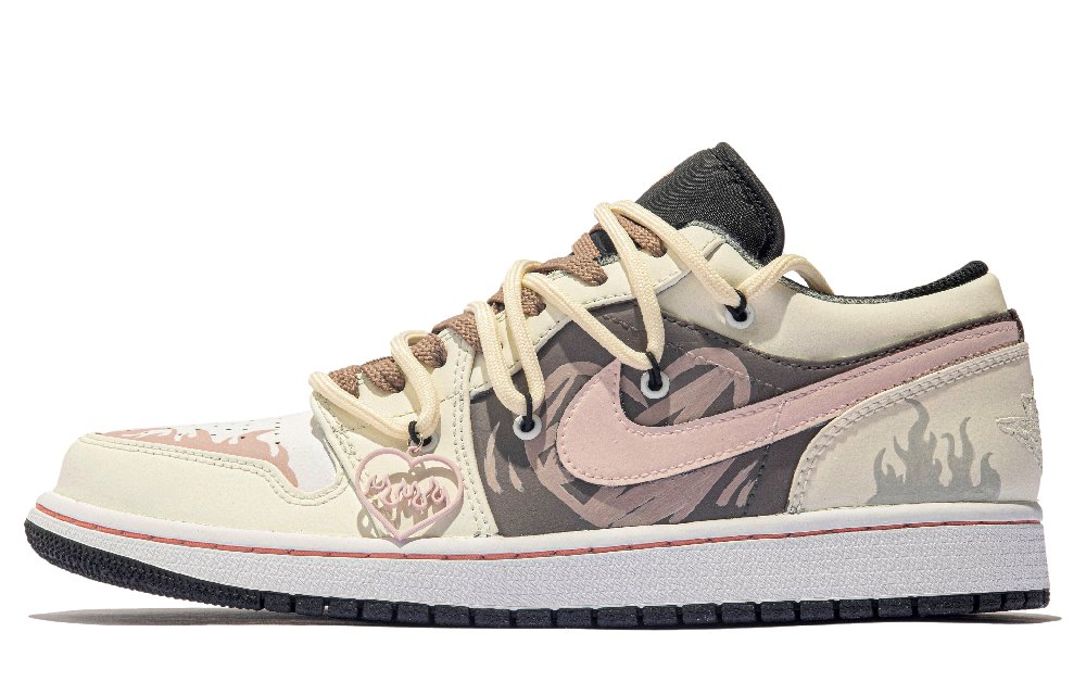 Jordan Air Jordan 1 Low Top Vintage Basketball Shoes Men's Beige White Brown Pink