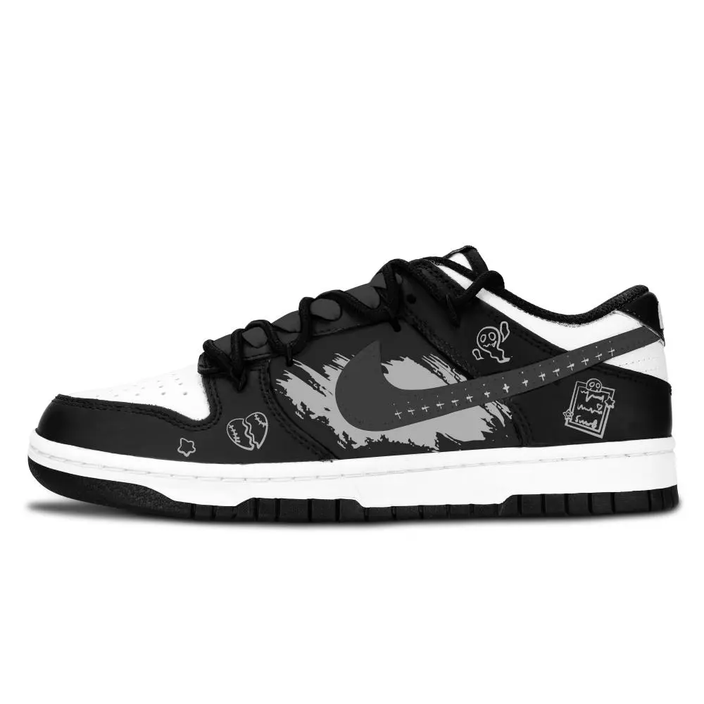 Nike Dunk Black White, Graffiti Fantasy Slip Resistant Abrasion Resistant Low top Skateboard Shoes Unisex