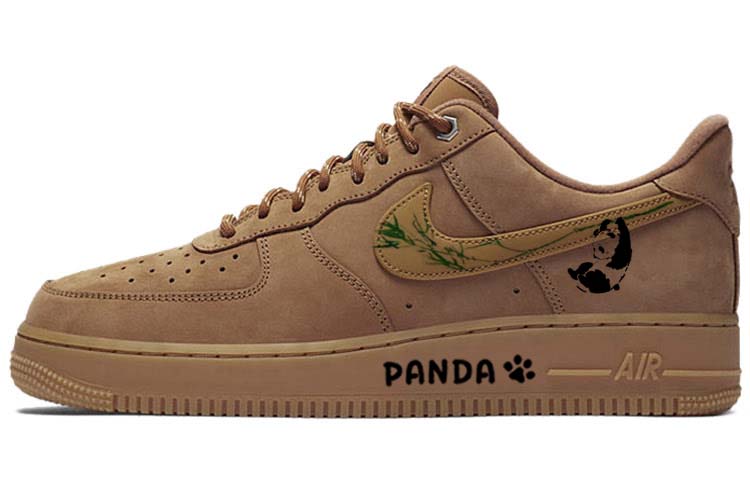 Nike Air Force 1 Comfortable Panda, Panda Hugging Bamboo Anti Slip Wear Resistant Low Top Skateboard Shoes Unisex Wheat