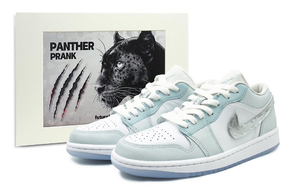 Jordan Air Jordan 1 Anti-Slip Wear-Resistant Low-Top Vintage Basketball Shoes Women's Blue Gray Silver White