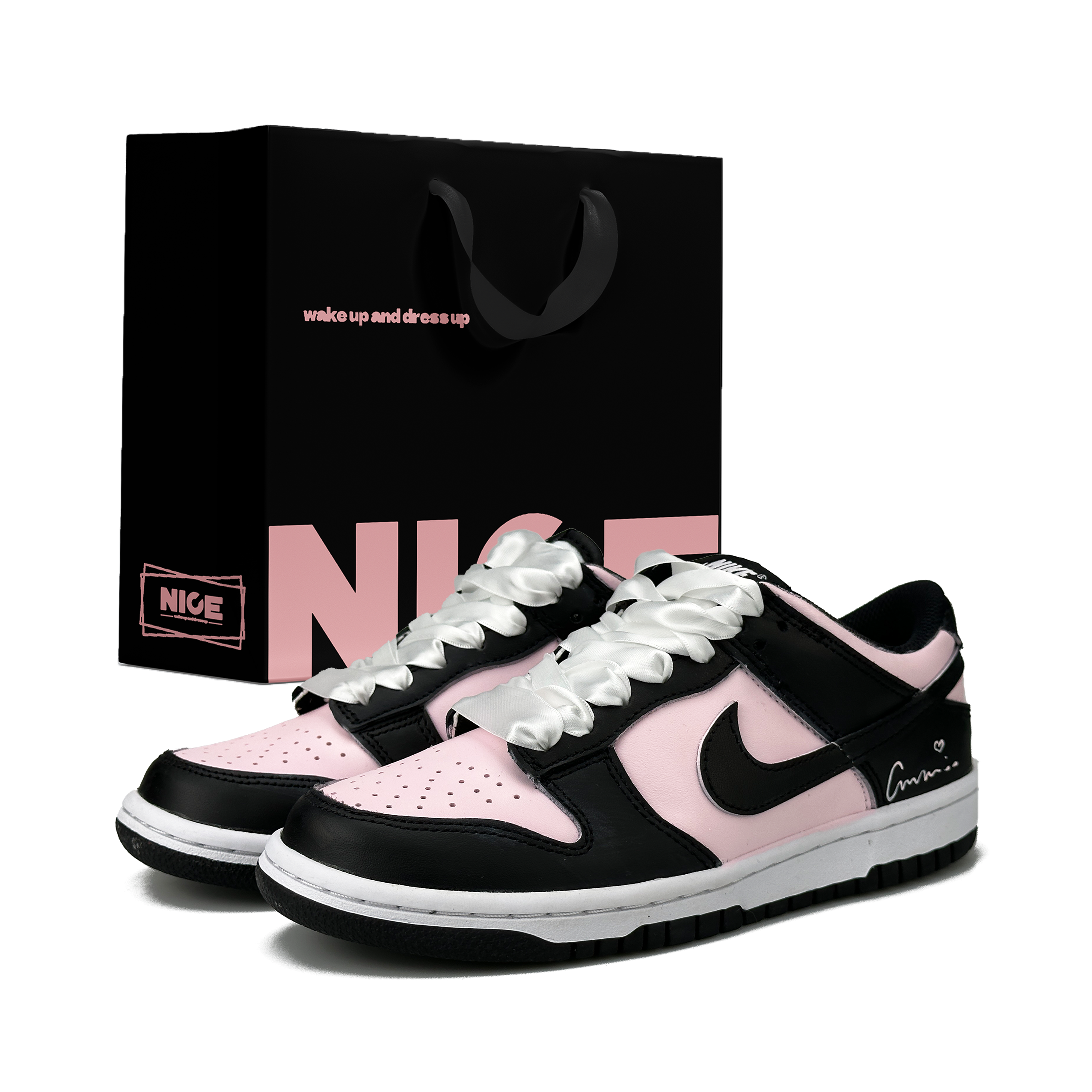 Nike Dunk Abrasion Resistant Low top Skateboard Shoes Women's Black Pink