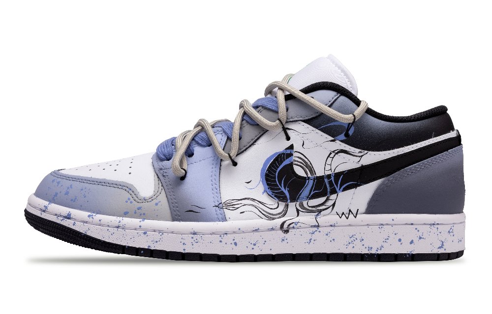 Jordan Air Jordan 1 Durable Breathable Low-Top Vintage Basketball Shoes Men's Blue Gray